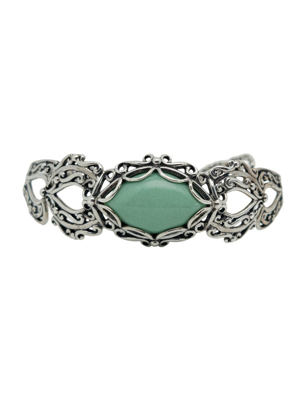 Carolyn Pollack Sterling Silver Marquis Cabochon Chrysoprase Toggle Bracelet